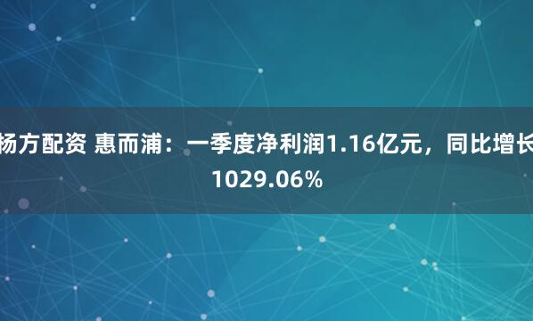 杨方配资 惠而浦：一季度净利润1.16亿元，同比增长1029.06%